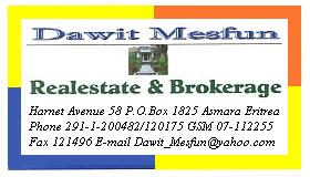 Dawit Mesfun - Real estate and brokerage - Asmara Eritrea